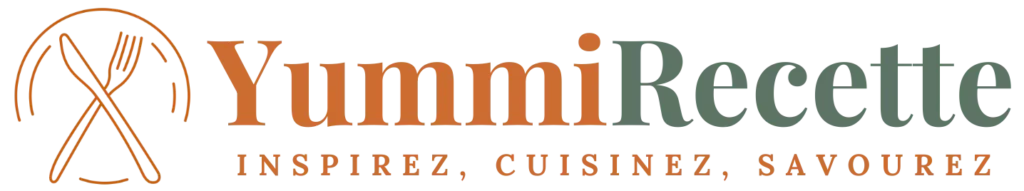 Logo Yummirecette avec icône fourchette-couteau et slogan "Inspirez. Cuisinez. Savourez.