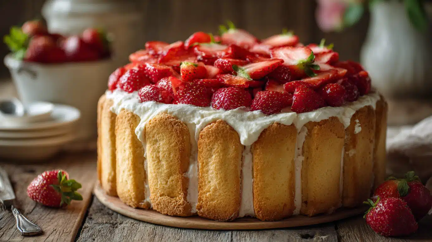 charlotte-aux-fraises-classique-featured charlotte aux fraises classique faite maison sur table rustique