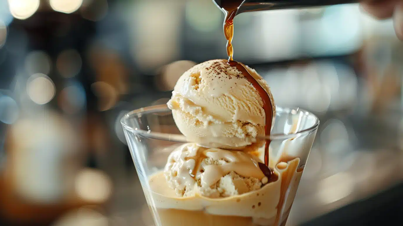 Espresso versé sur glace vanille pour une recette affogato maison