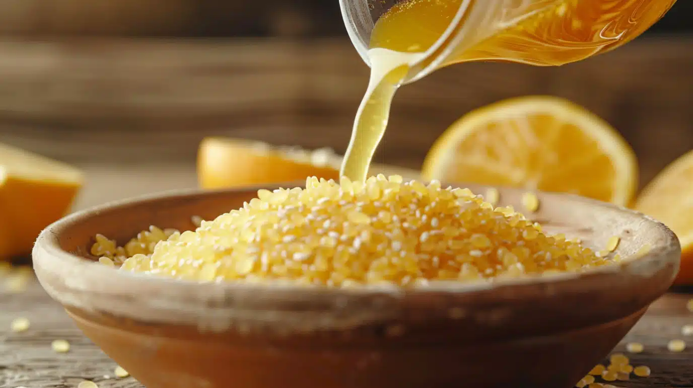 etape-jus-boulgour-taboule jus d’agrumes sur boulgour sec