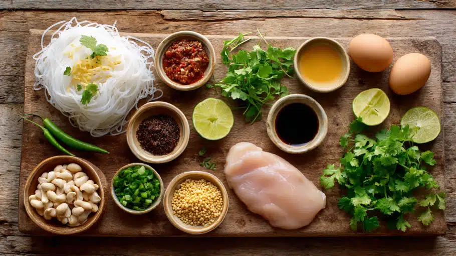Ingrédients pour recette Pad Thaï au poulet