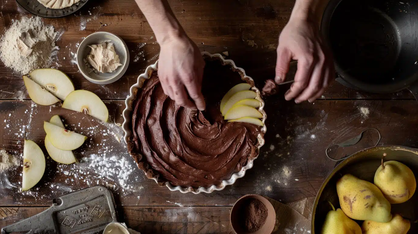 montage-charlotte-poires Montage charlotte chocolat poires