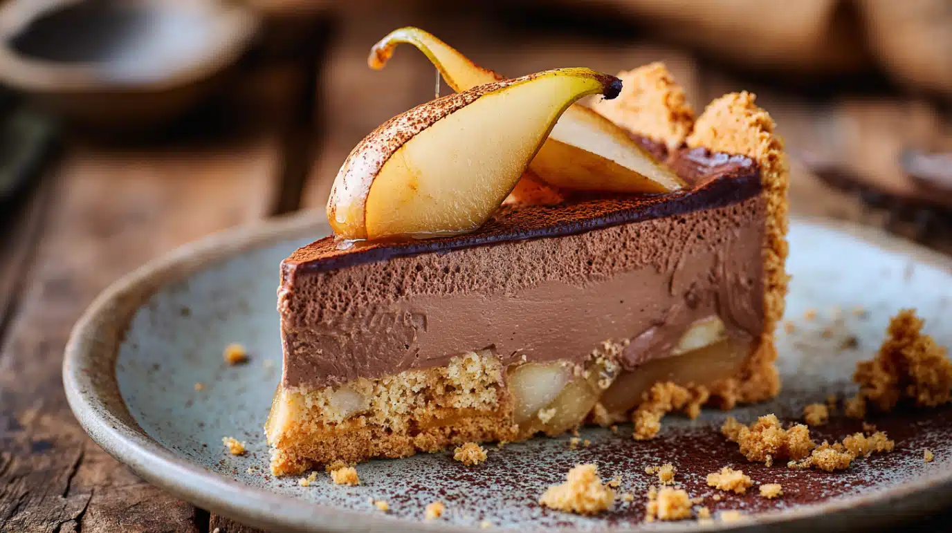 part-charlotte-chocolat-poire Part de charlotte chocolat poire servie