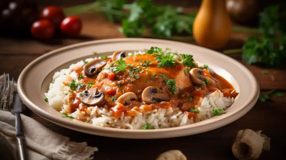 plat-servi-poulet-marengo plat servi de poulet marengo