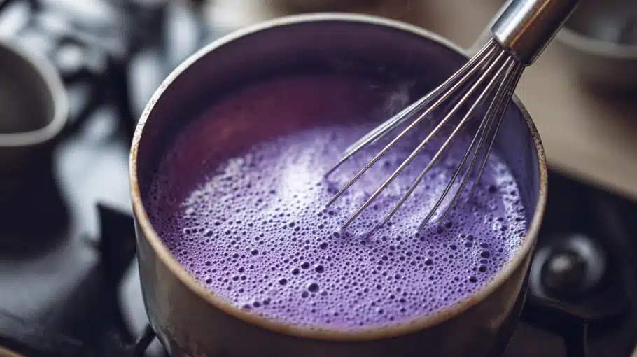 preparation-ube-latte-casserole Préparation de l’ube latte dans une casserole