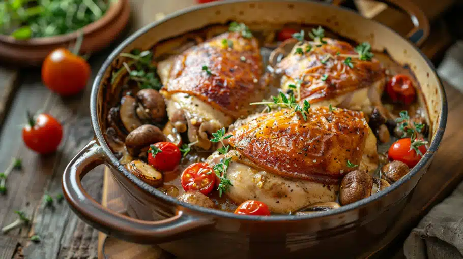 recette-poulet-marengo-featured poulet marengo dans cocotte fonte rustique