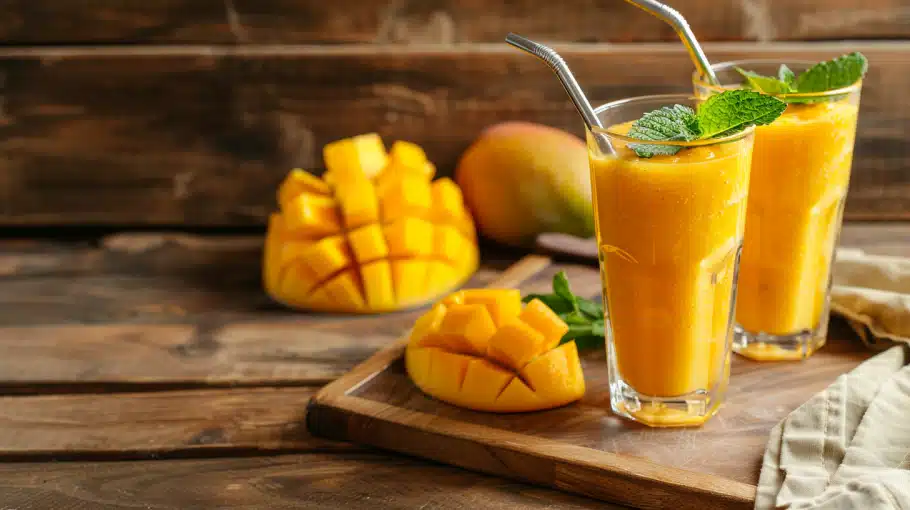 smoothies-mangue-servis Smoothies mangue servis avec glaçons