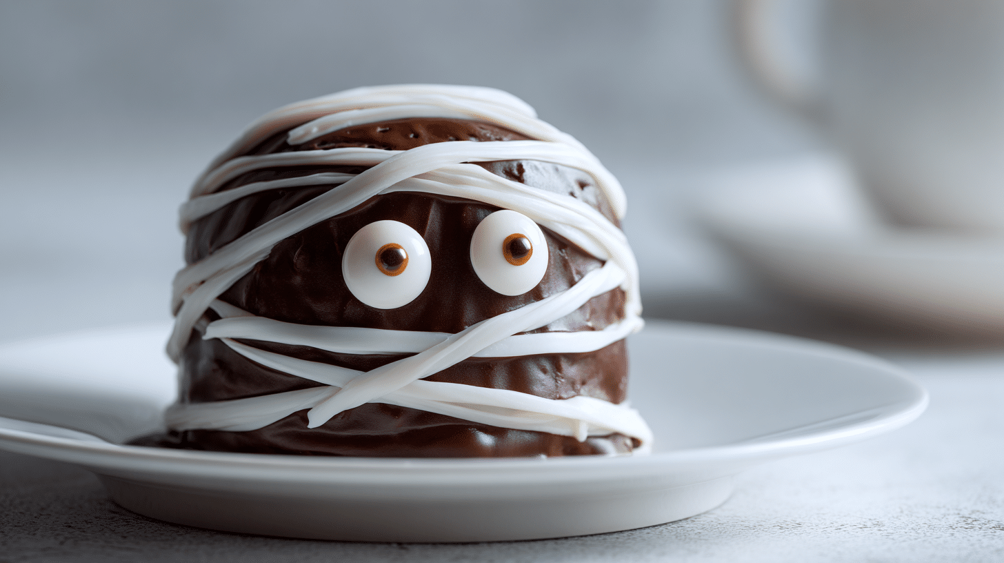 Cake momie au chocolat (bandelettes de glaçage) – fondant et effrayant à souhait