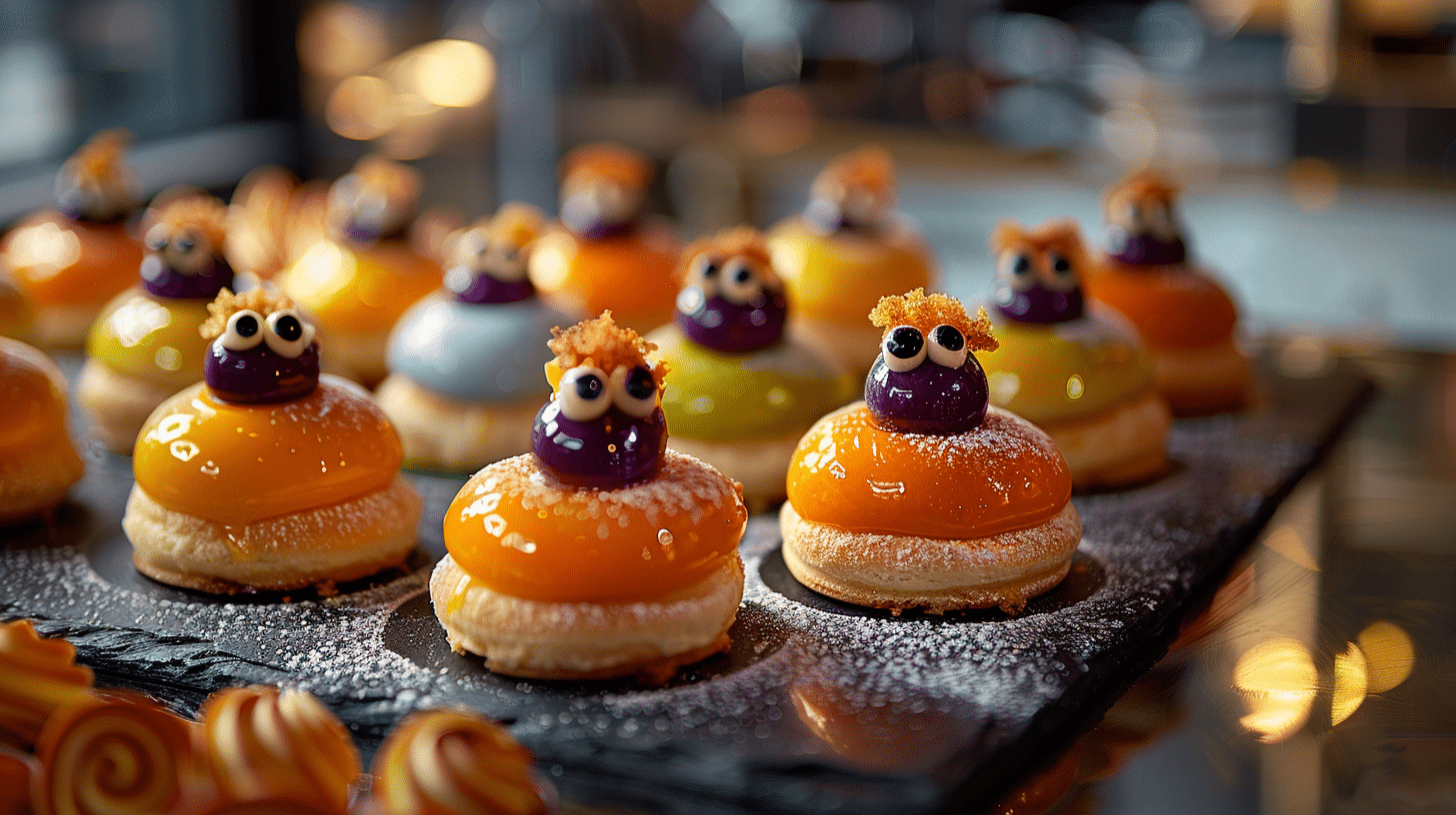 Choux monstres à la crème vanille et glaçage coloré