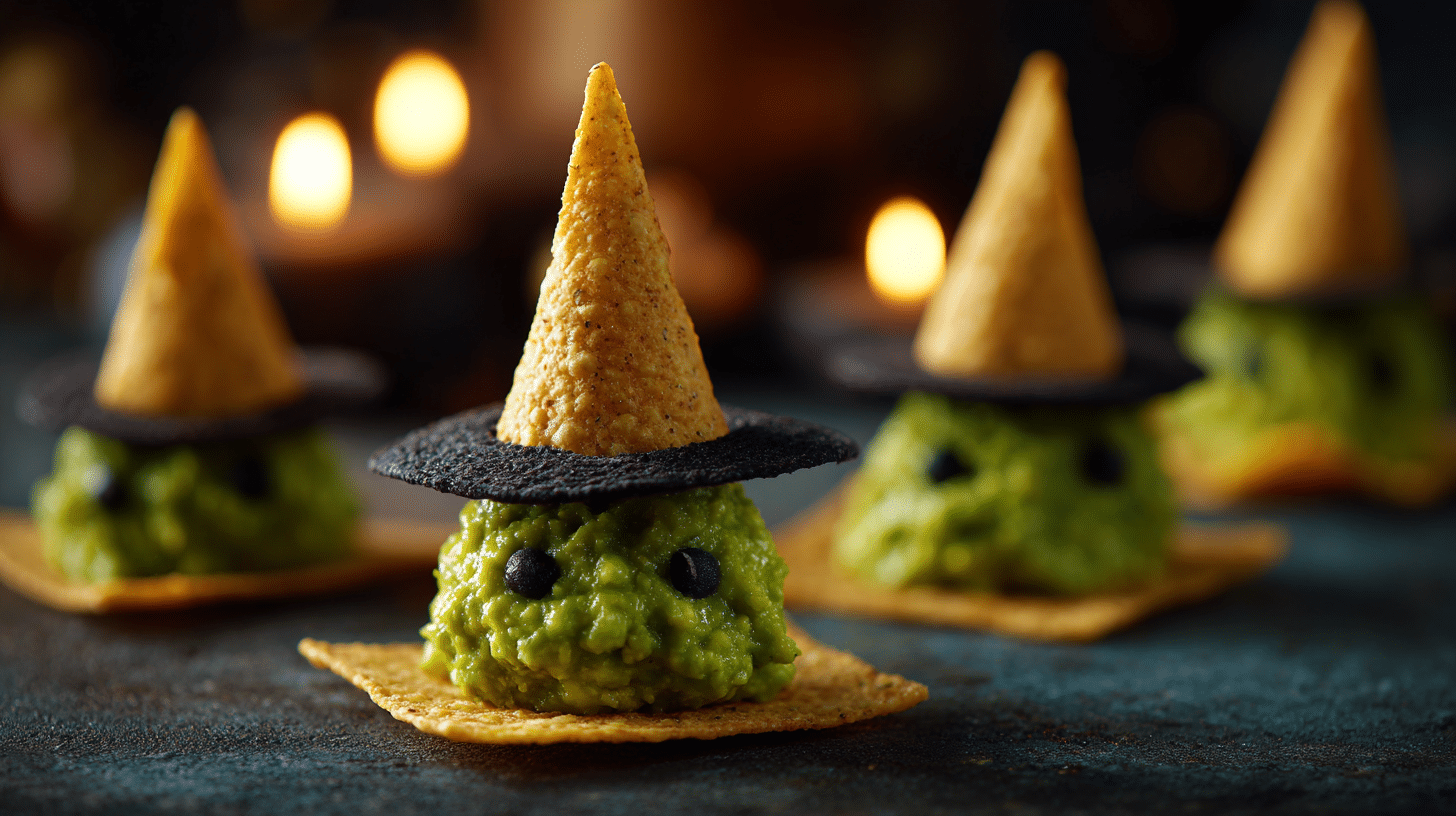 Guacamole monstre aux nachos chapeaux – l’apéritif d’Halloween parfait