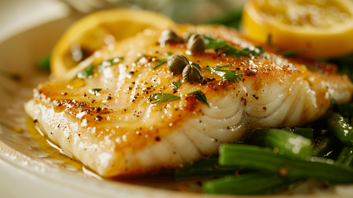 Poisson minute au citron et câpres – poêlée de haricots verts croquants