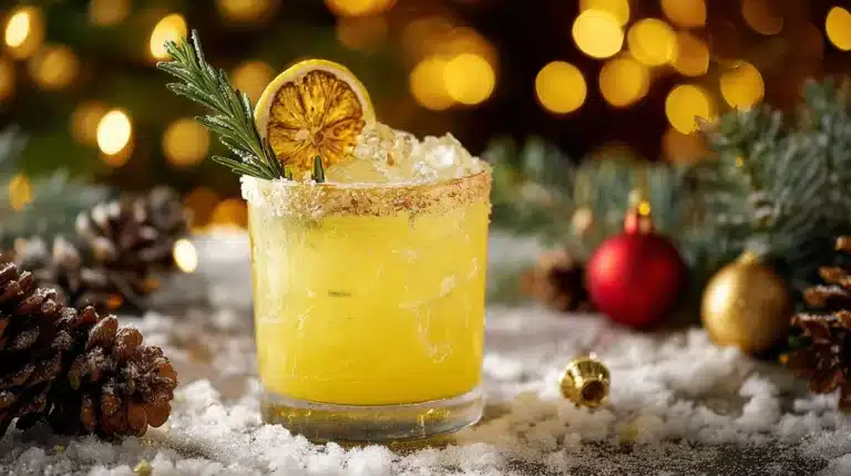 Cocktail de Noël : Gin punch au citron et romarin dans un joli verre