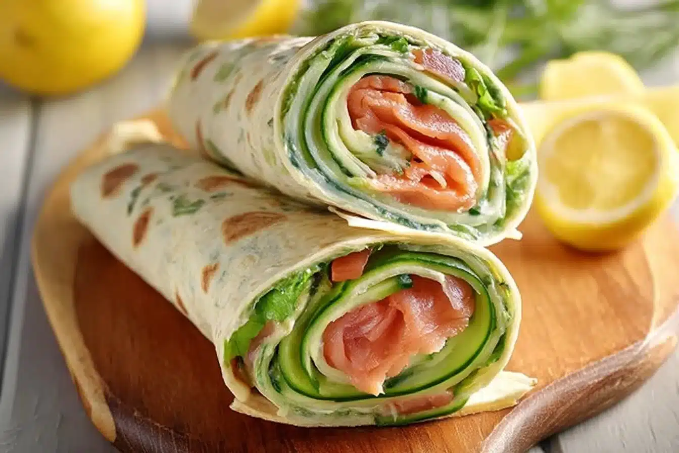 Wraps Délicieux au Saumon Fumé, Fromage Frais et Concombre